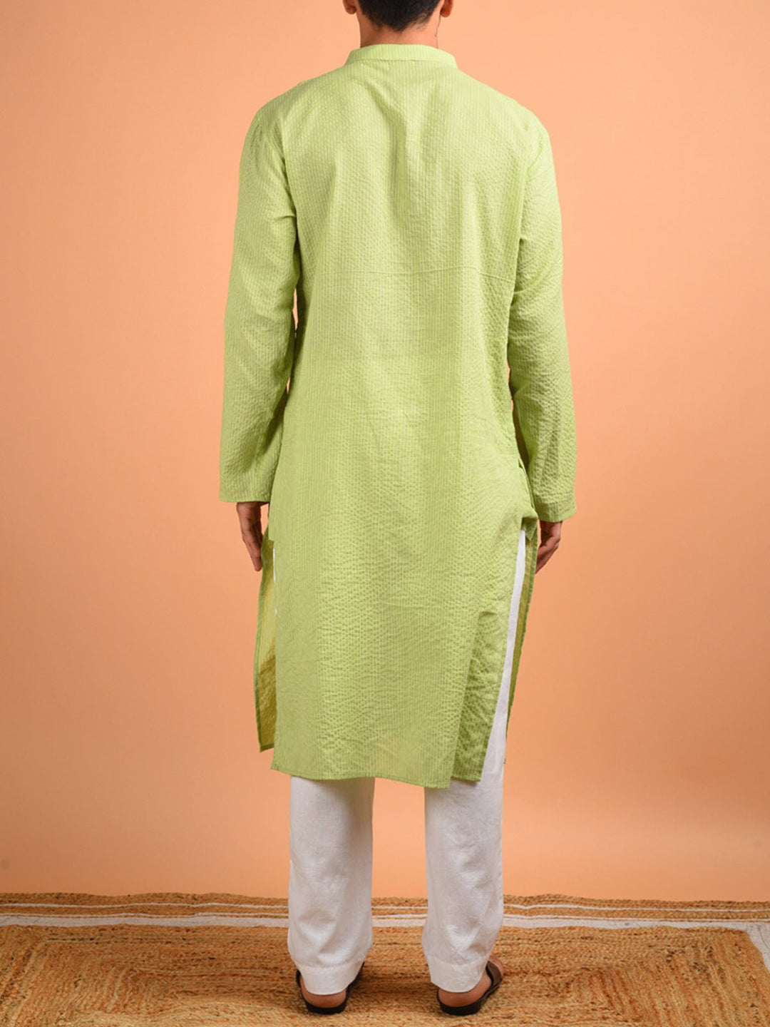 Shirts & T - shirtsCotton Kantha Weaved Men's Kurta Pista GreenKalp