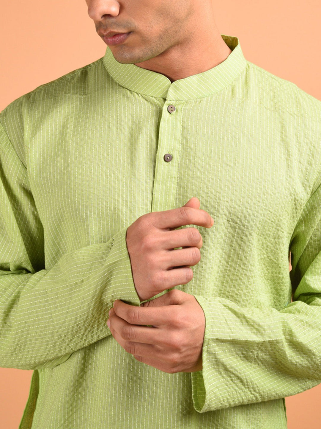 Shirts & T - shirtsCotton Kantha Weaved Men's Kurta Pista GreenKalp