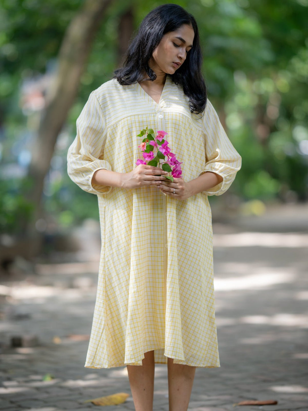 DressesCream & Yellow Handloom Summer DressKrushnachuda