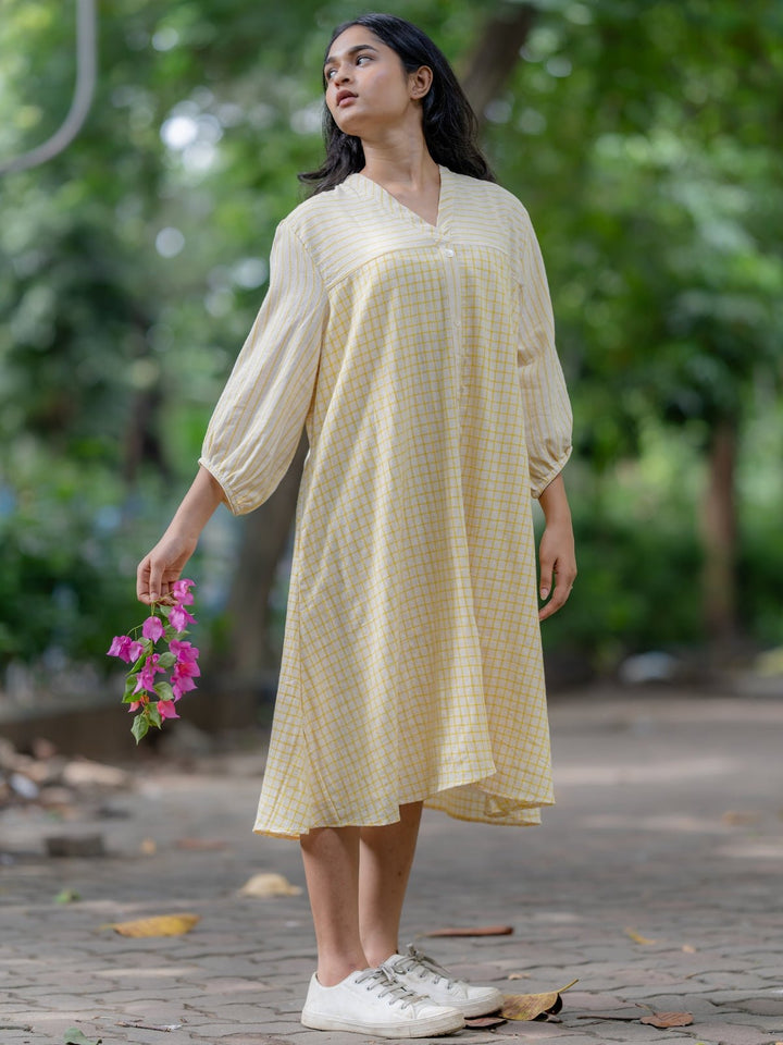 DressesCream & Yellow Handloom Summer DressKrushnachuda