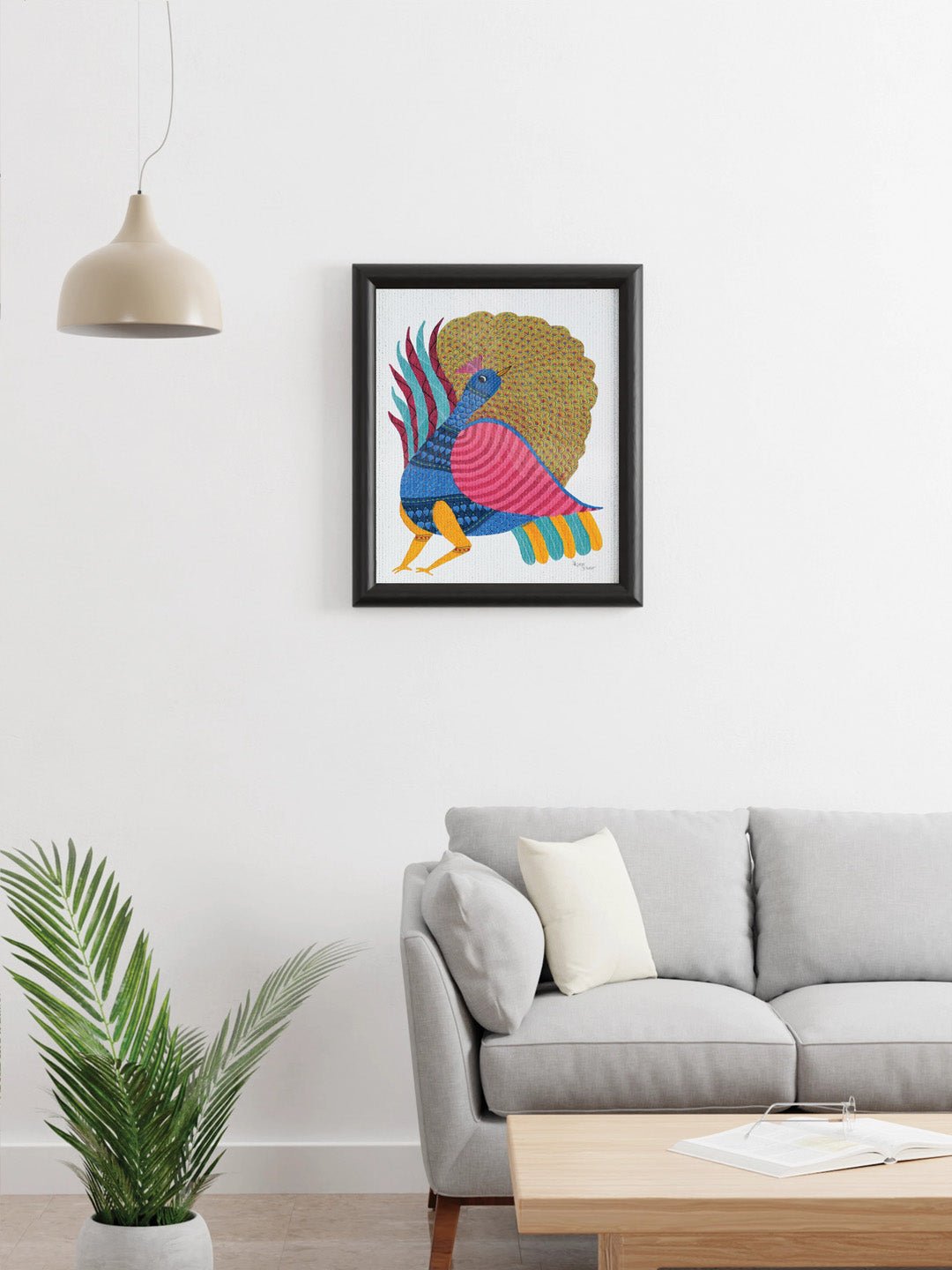 DecorDancing Peacock Gond Art Painting - UnframedKailash Pradhan