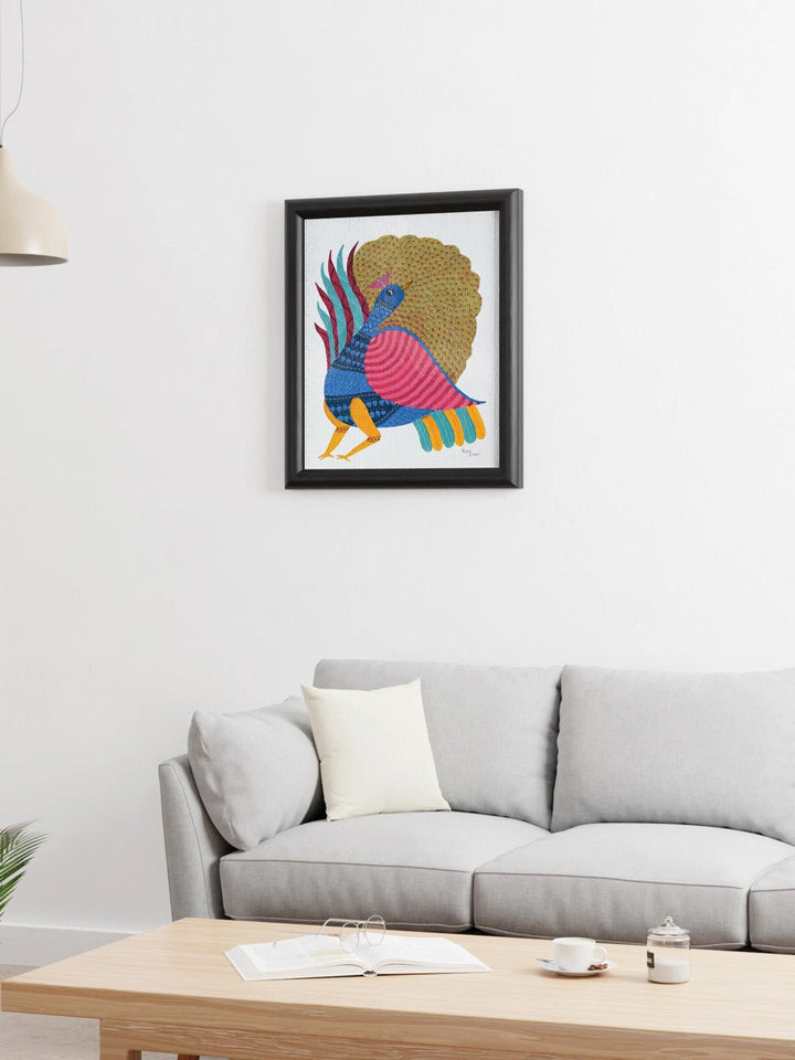 DecorDancing Peacock Gond Art Painting - UnframedKailash Pradhan