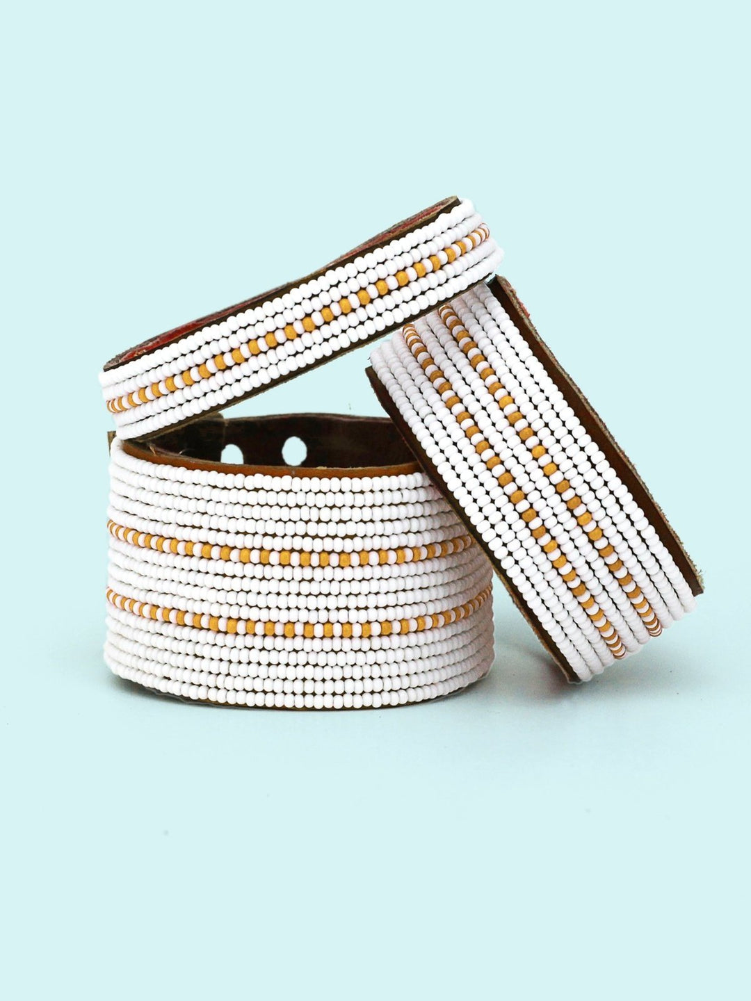 JewelryDashes Orange Beaded Leather CuffSwahili Coast