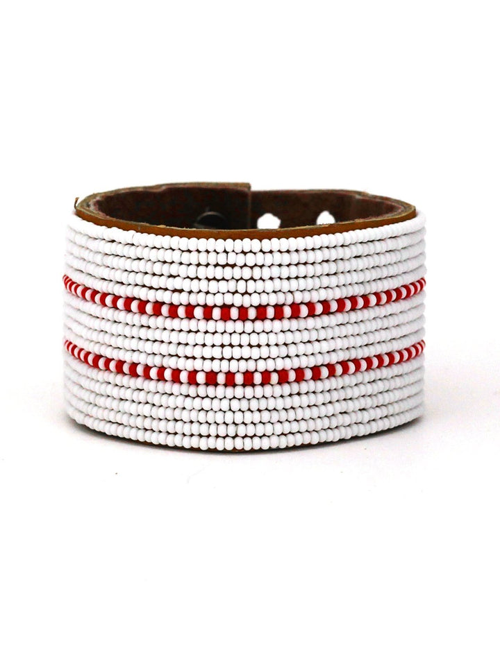 JewelryDashes Red Beaded Leather CuffSwahili Coast