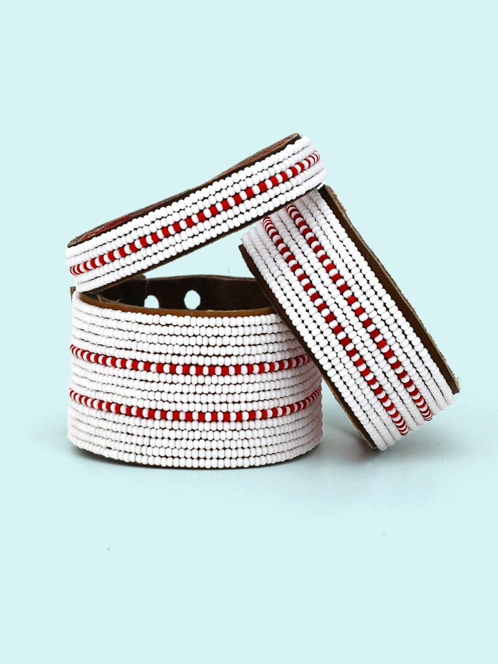 JewelryDashes Red Beaded Leather CuffSwahili Coast