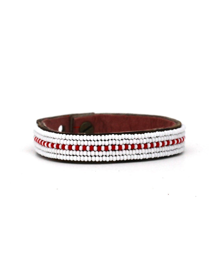 JewelryDashes Red Beaded Leather CuffSwahili Coast