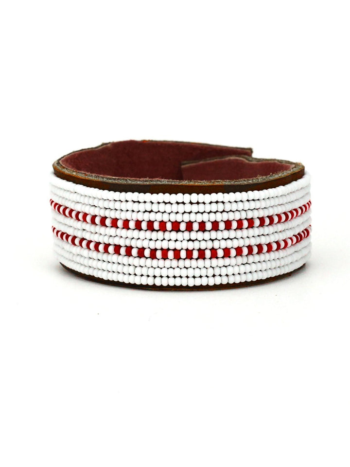 JewelryDashes Red Beaded Leather CuffSwahili Coast