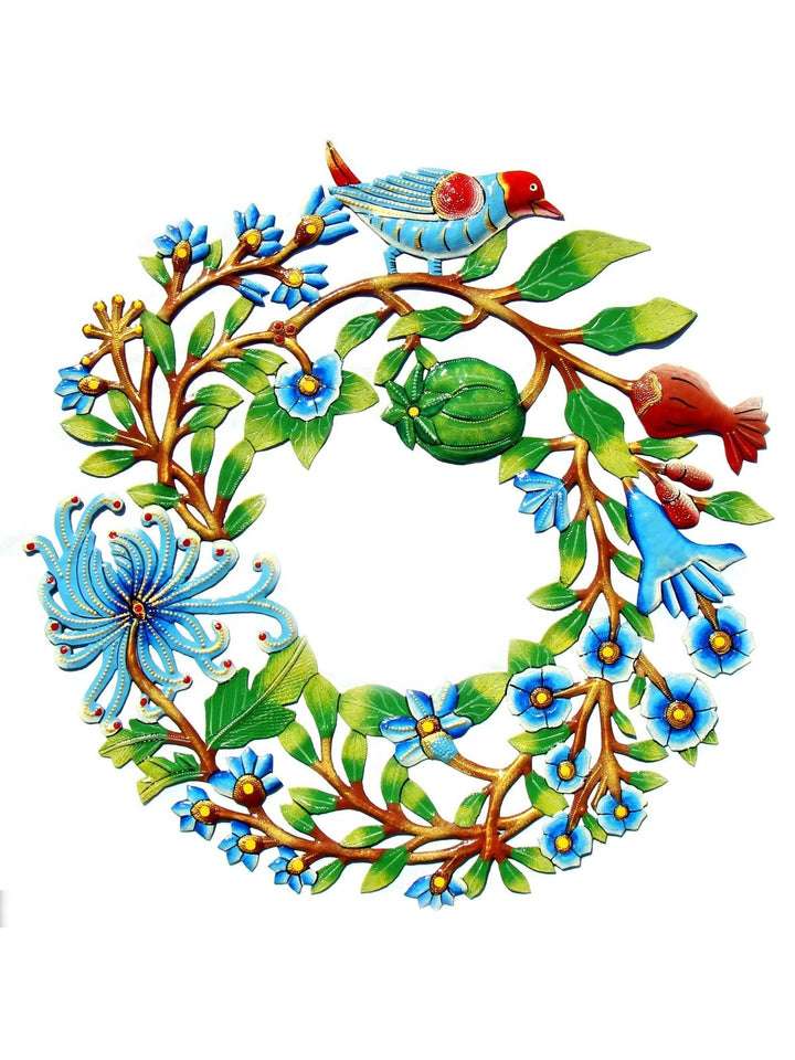 Home DecorDoor Wreath with Bird Painted Haitian Metal Drum Wall Art, 22"Global Crafts