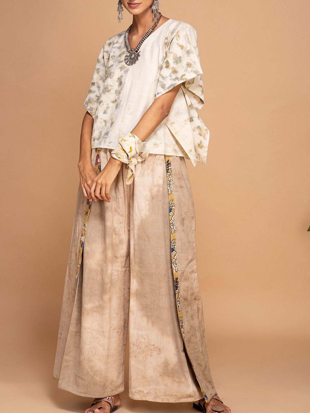 TopsEcoprinted Handwoven Kimono Crop Top White & GreyBageeya