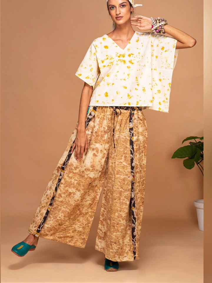 TopsEcoprinted Handwoven Kimono Crop Top White & YellowBageeya