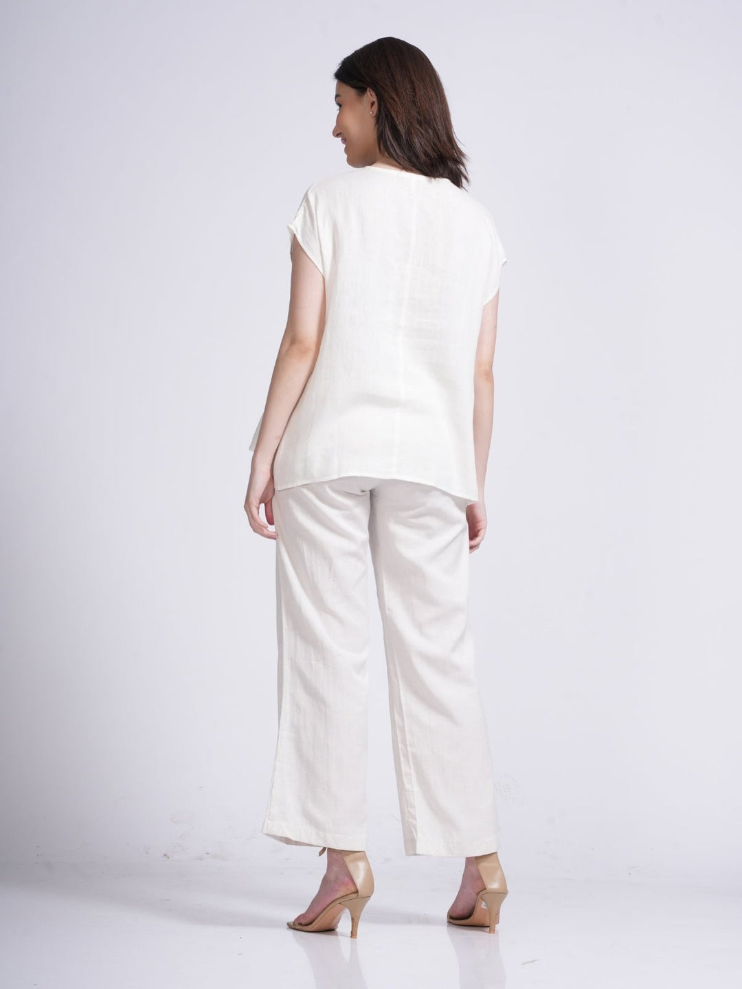 Co - ord SetElegant Half Placket Top with Wide Leg Pants Co - ord SetSaltpetre