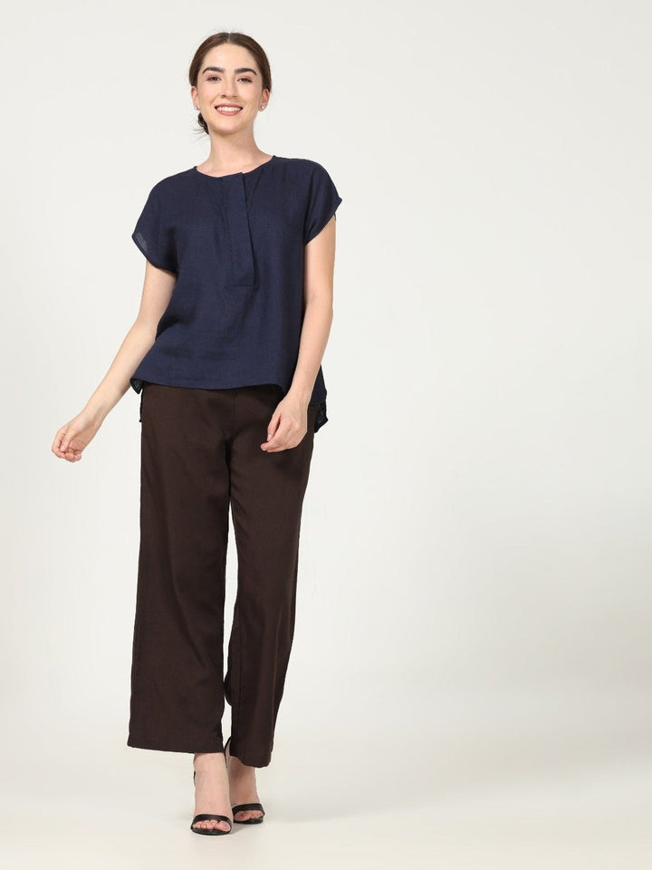 Co - ord SetElegant Half Placket Top with Wide Leg Pants Co - ord SetSaltpetre