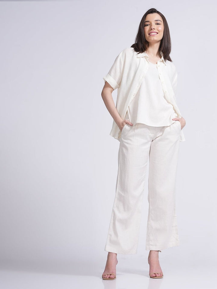 Co - ord SetElegant Shirt with Slip Top and Wide Leg Pants 3 - Piece Co - ord SetSaltpetre