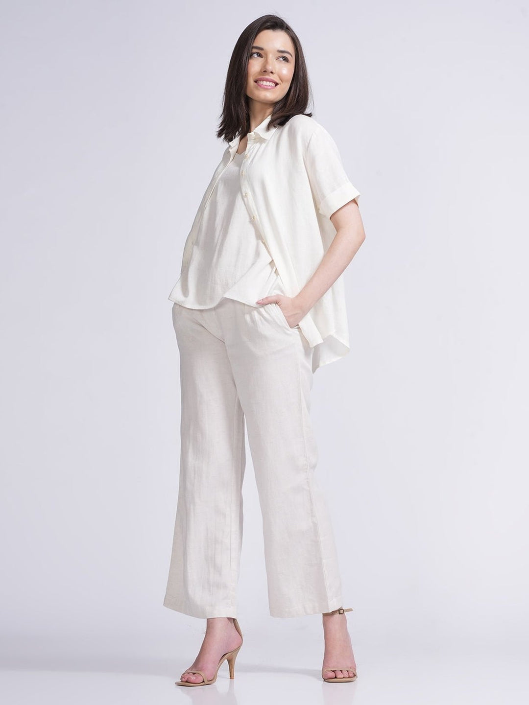 Co - ord SetElegant Shirt with Slip Top and Wide Leg Pants 3 - Piece Co - ord SetSaltpetre