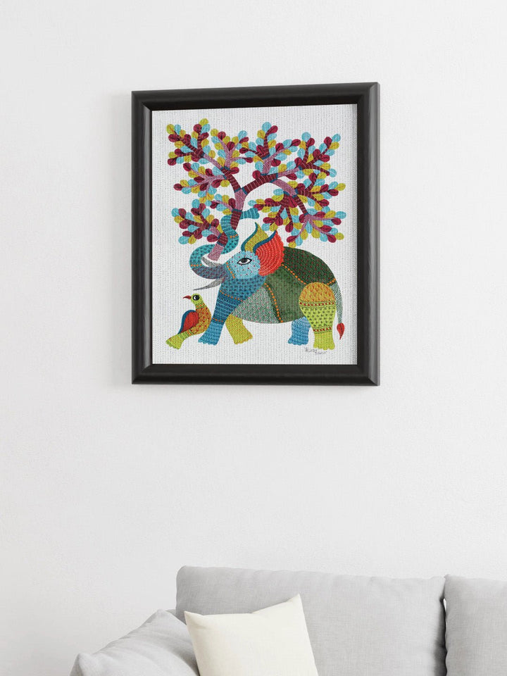 DecorElephant And Tree Gond Art Painting - UnframedKailash Pradhan