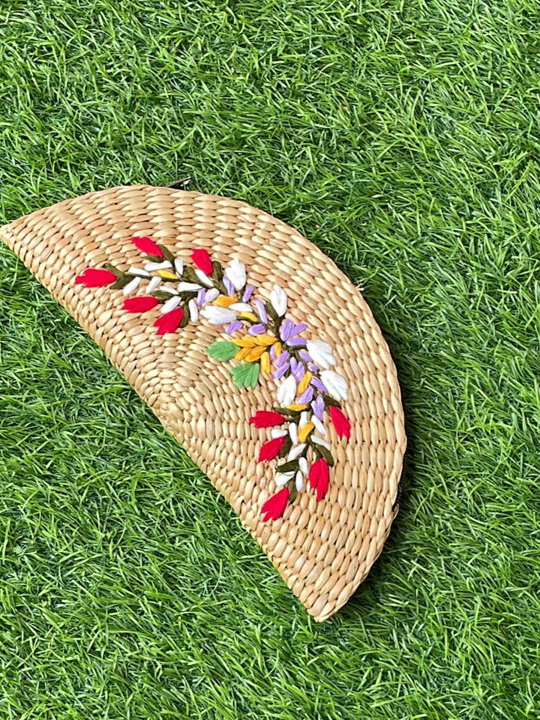 BagsEmbroidered Kouna Grass Clutch Small FlowersFor Sarees