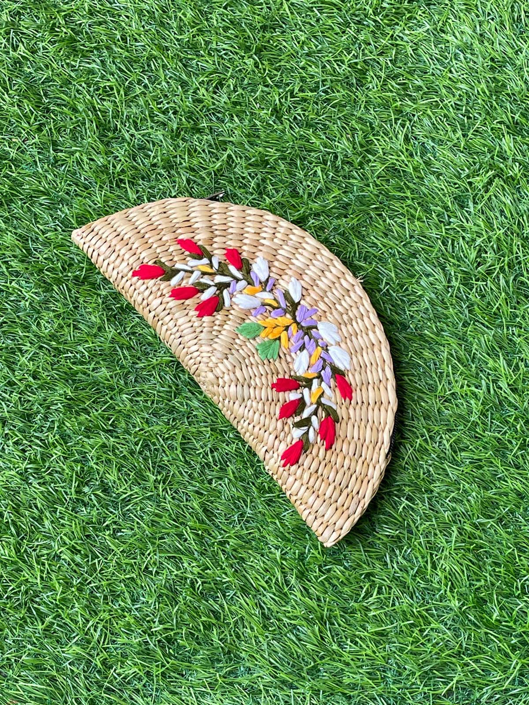 BagsEmbroidered Kouna Grass Clutch Small FlowersFor Sarees