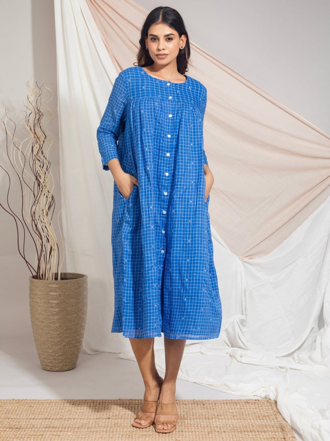 Eshani Hand Woven Cotton Jamdani Dress | Flourish Planet S Eshani Hand Woven Cotton Jamdani Dress | Flourish Planet S