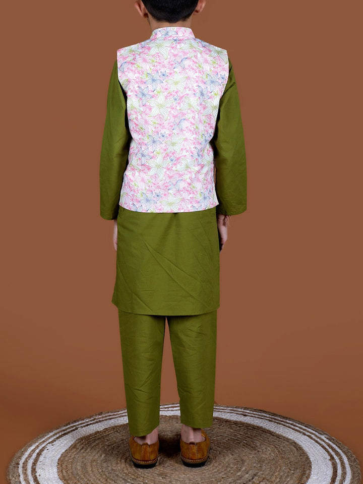 Suits & SetsFloral Jacket And Kurta Set Olive WhiteKalp