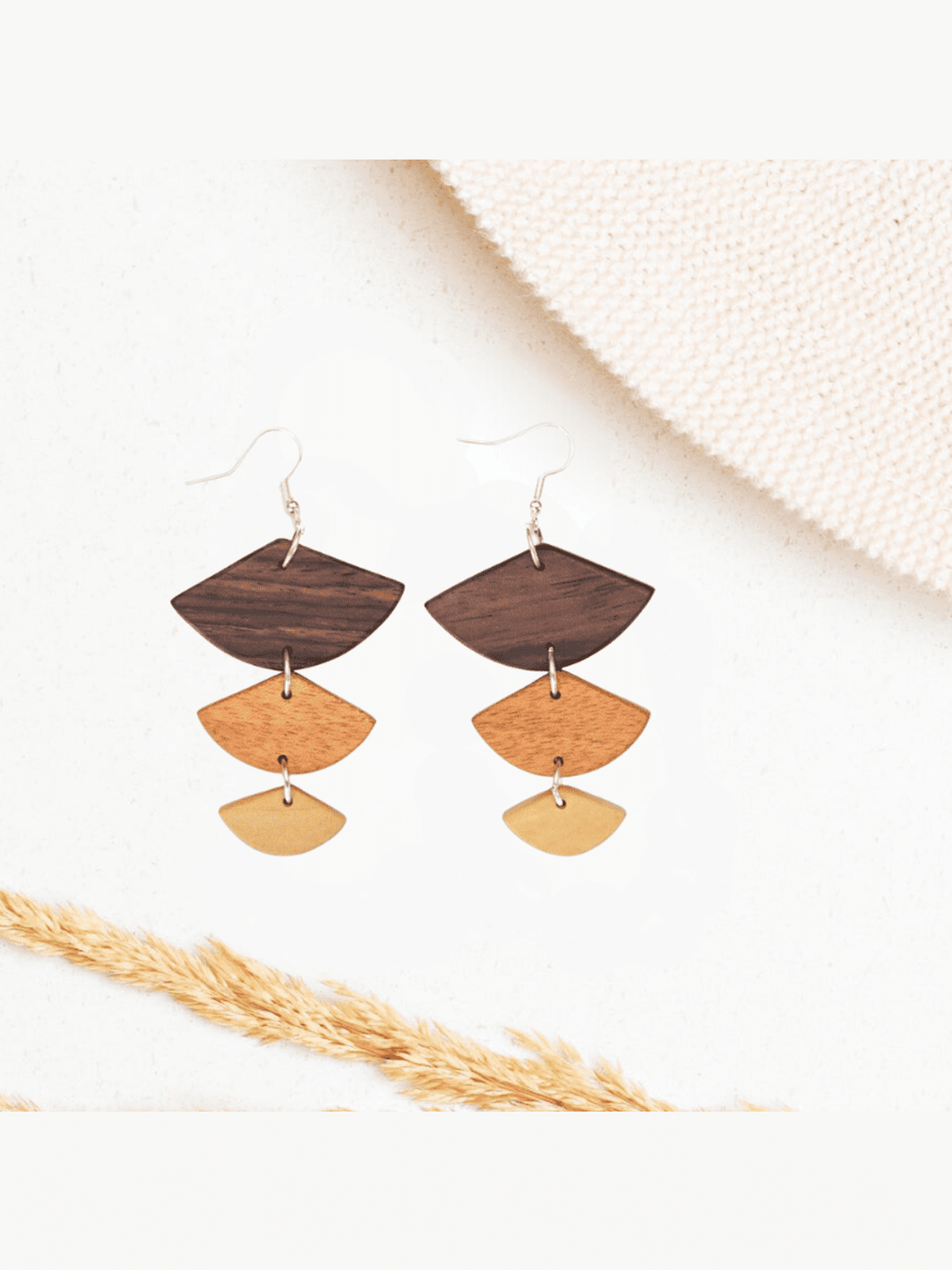 JewelryGolden Wood Geometric EarringsUpavim Crafts