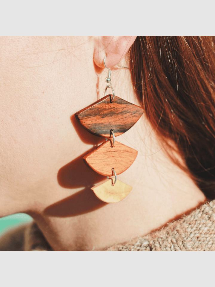 JewelryGolden Wood Geometric EarringsUpavim Crafts