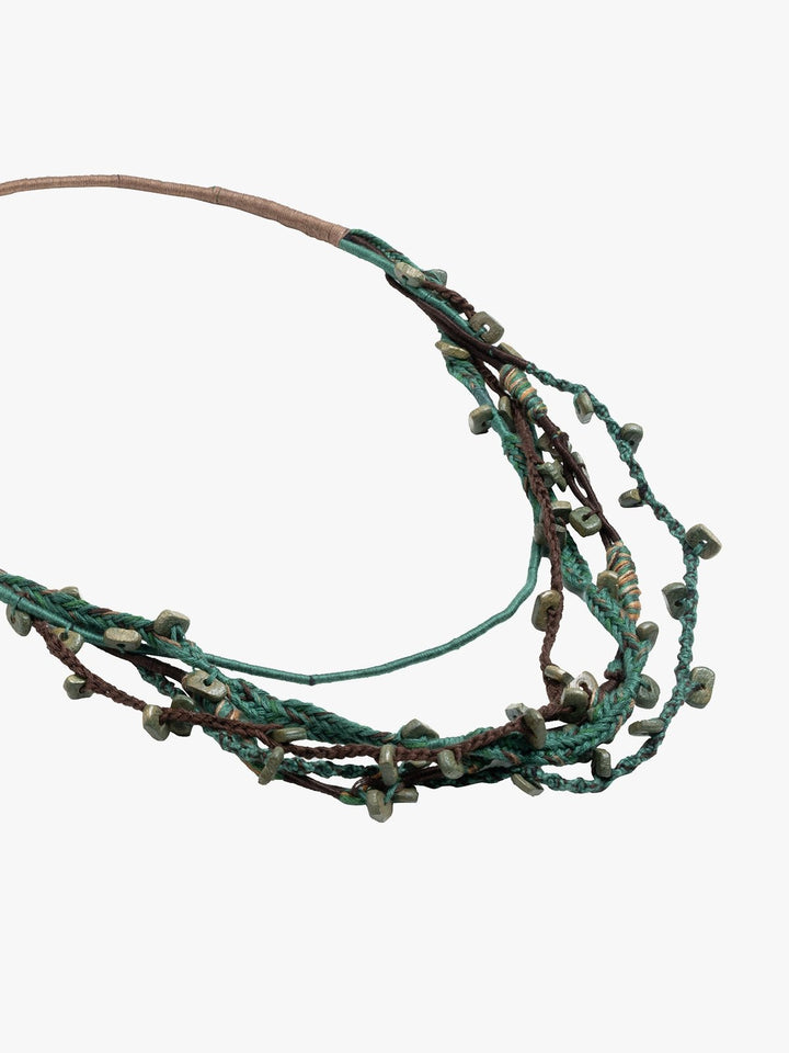 NecklaceGreen & Brown Patwa Thread Necklace with Natural Wood AccentsKaladoraFlourish Planet
