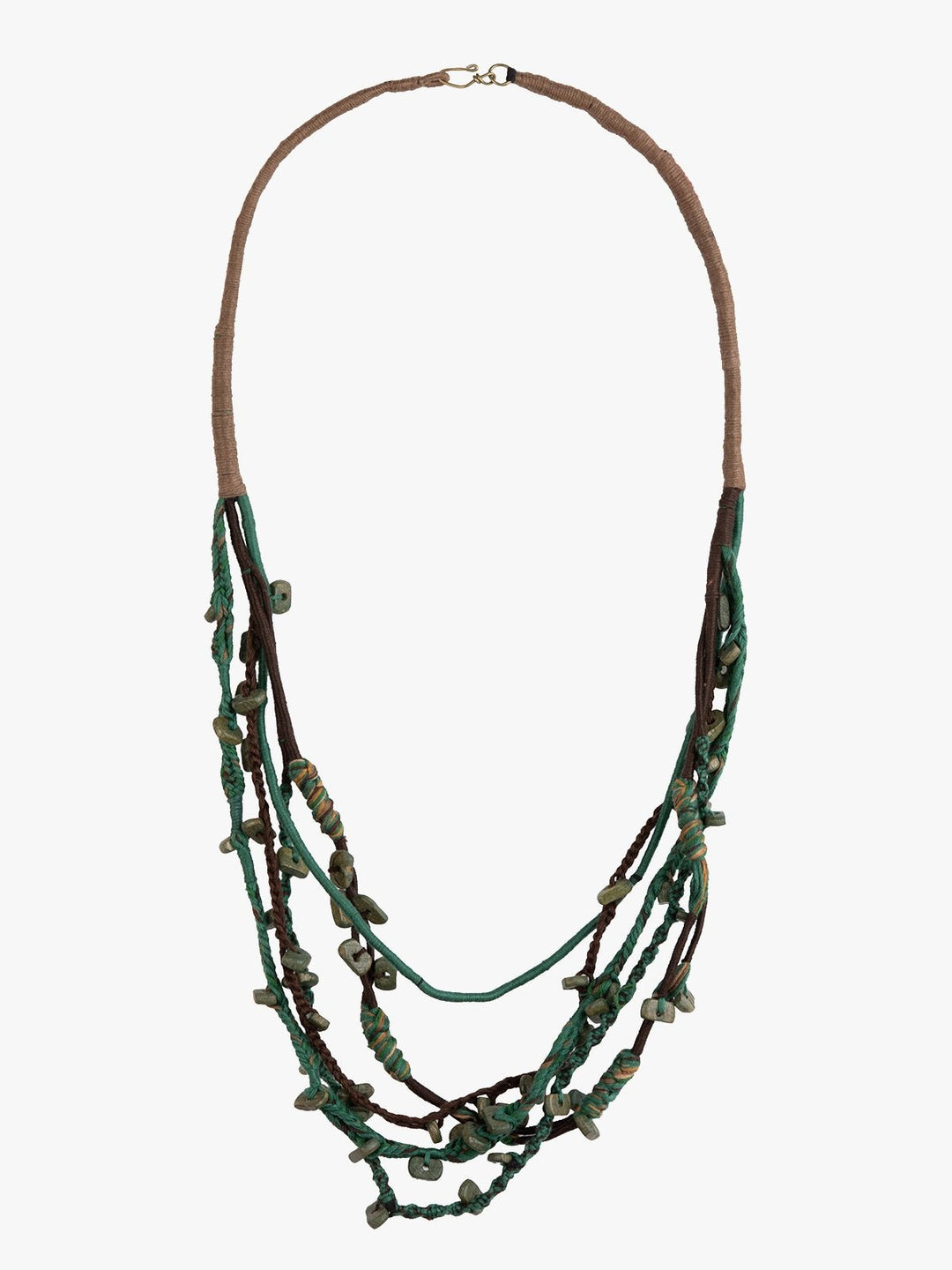 NecklaceGreen & Brown Patwa Thread Necklace with Natural Wood AccentsKaladoraFlourish Planet