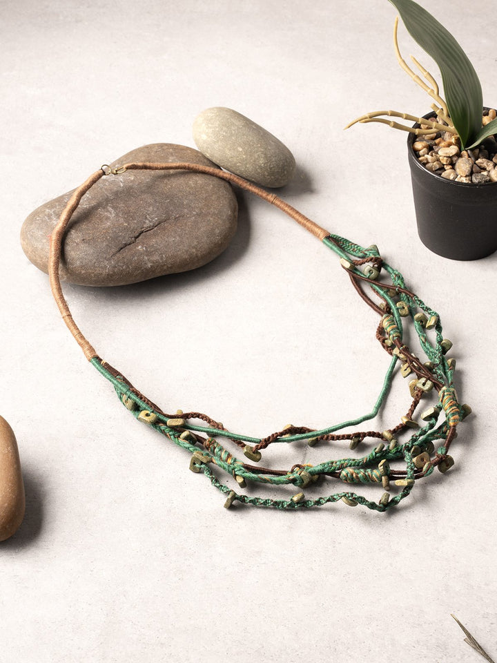 NecklaceGreen & Brown Patwa Thread Necklace with Natural Wood AccentsKaladoraFlourish Planet