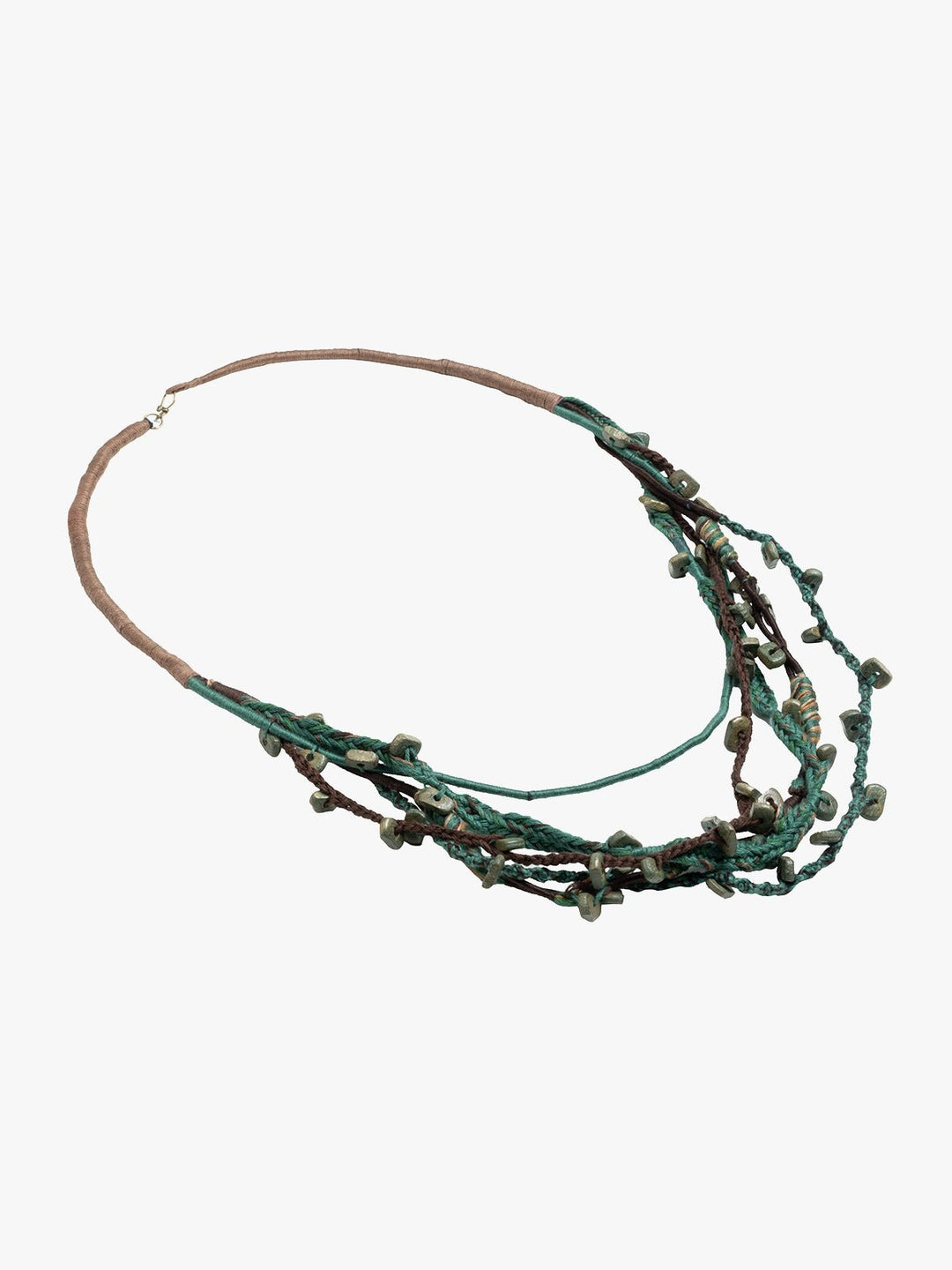 NecklaceGreen & Brown Patwa Thread Necklace with Natural Wood AccentsKaladoraFlourish Planet