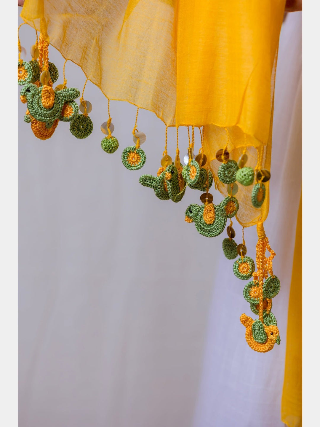 Scarves and WrapsGreen & Yellow Bird Tassel StoleSamoolam