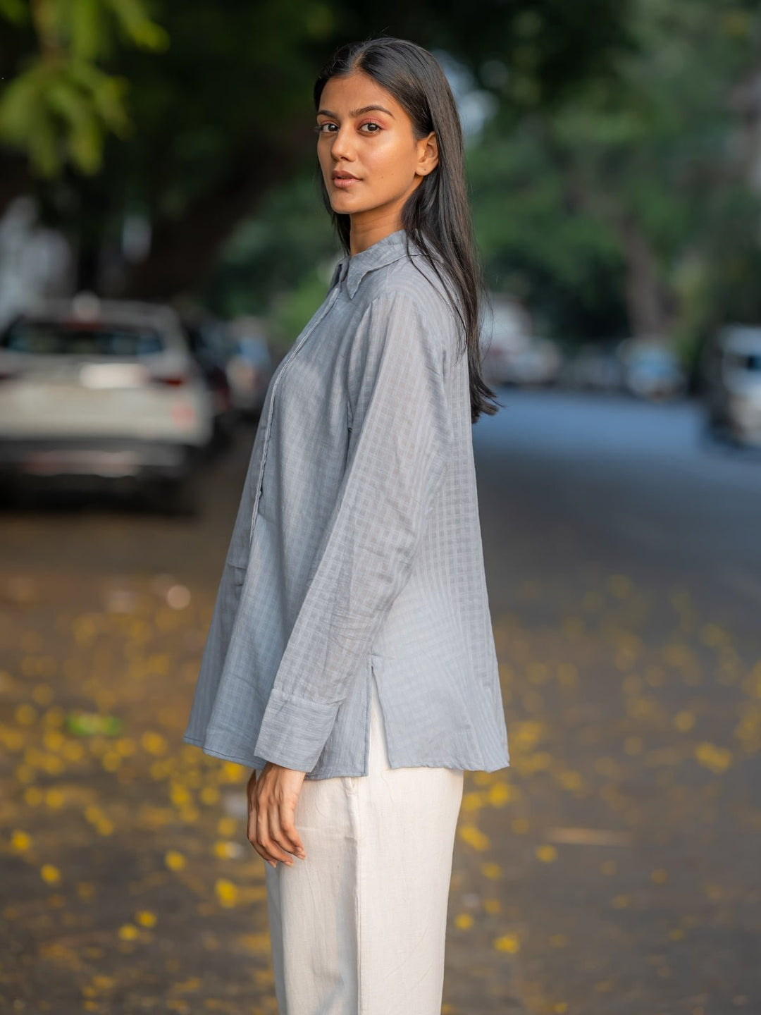 TopsGrey Button - Down Handwoven ShirtKrushnachuda