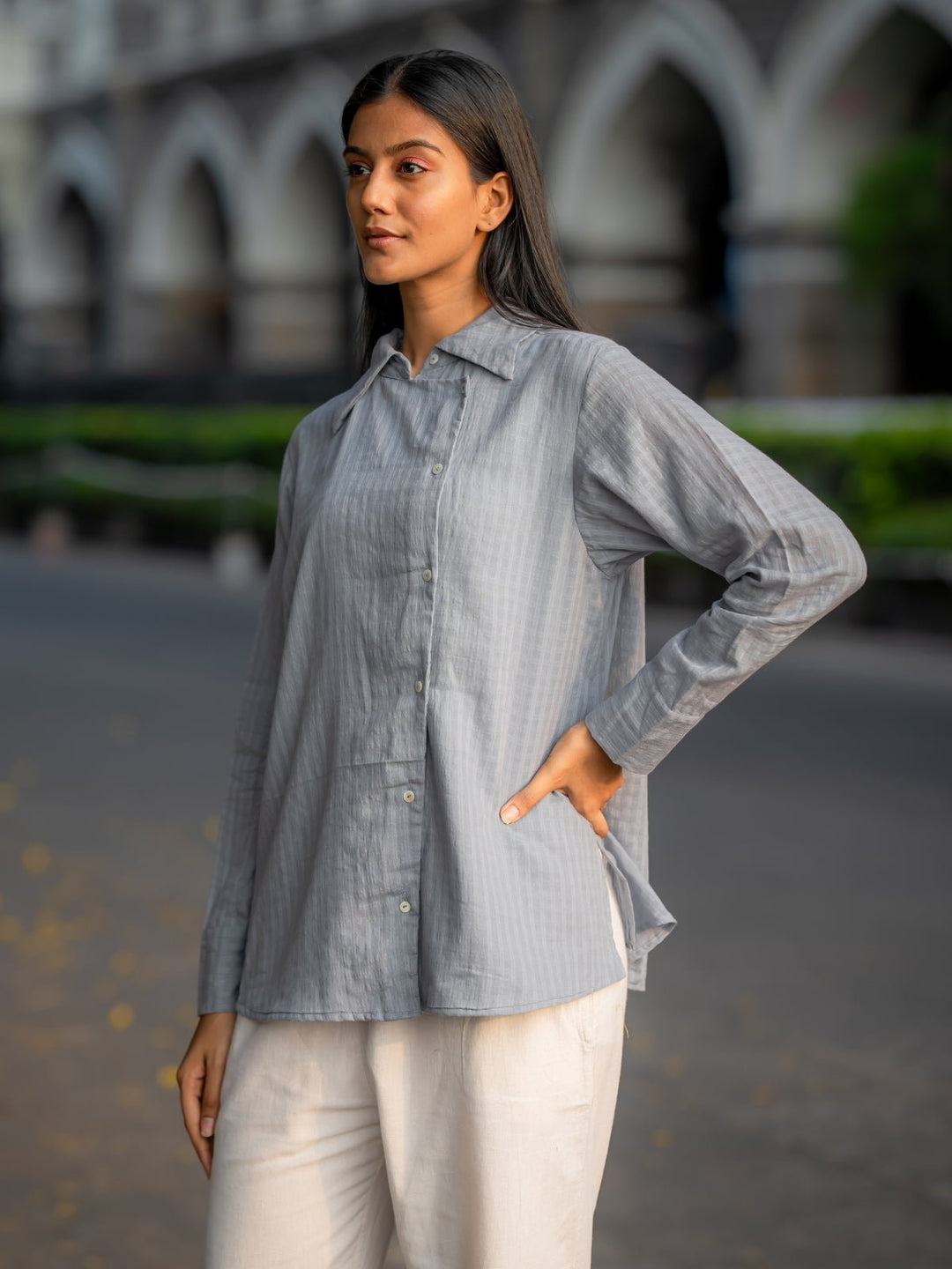 TopsGrey Button - Down Handwoven ShirtKrushnachuda