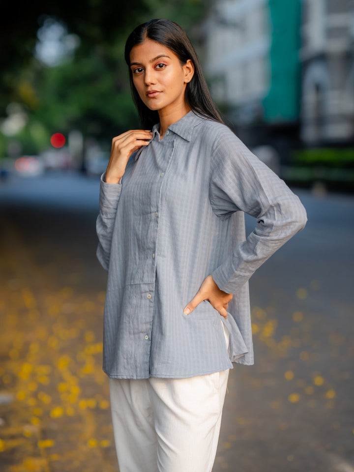 TopsGrey Button - Down Handwoven ShirtKrushnachuda