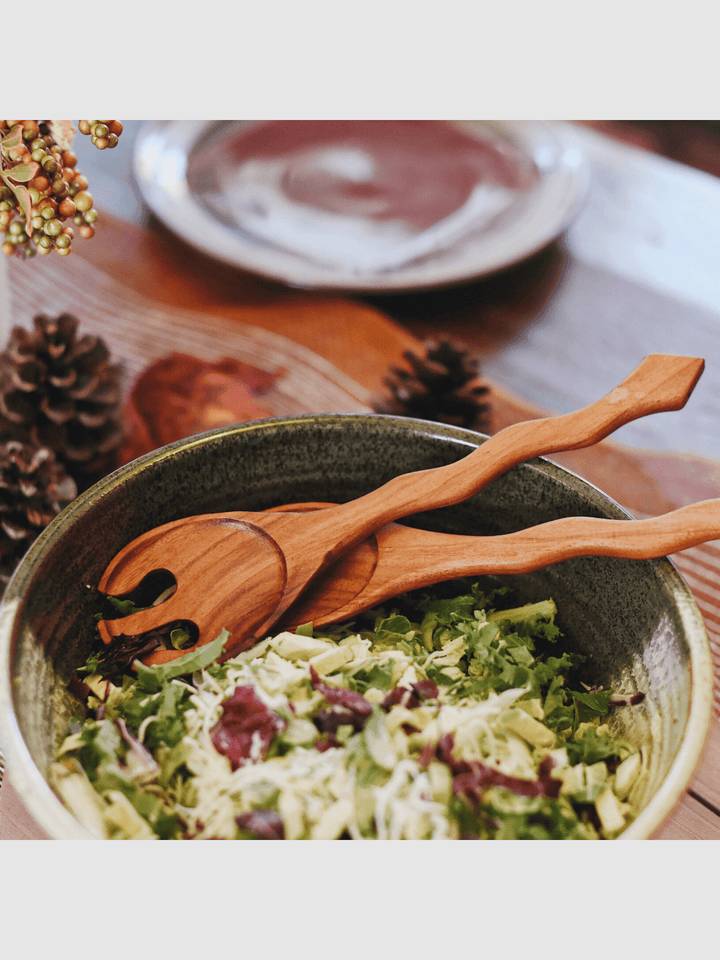 Table and DiningHand Carved Wood Salad Serving SetUpavim Crafts