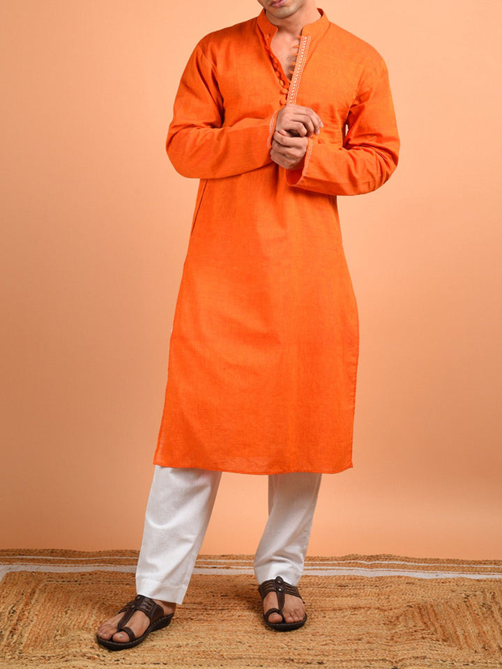 Shirts & T - shirtsHand Embroidered Cotton Kurta OrangeKalp