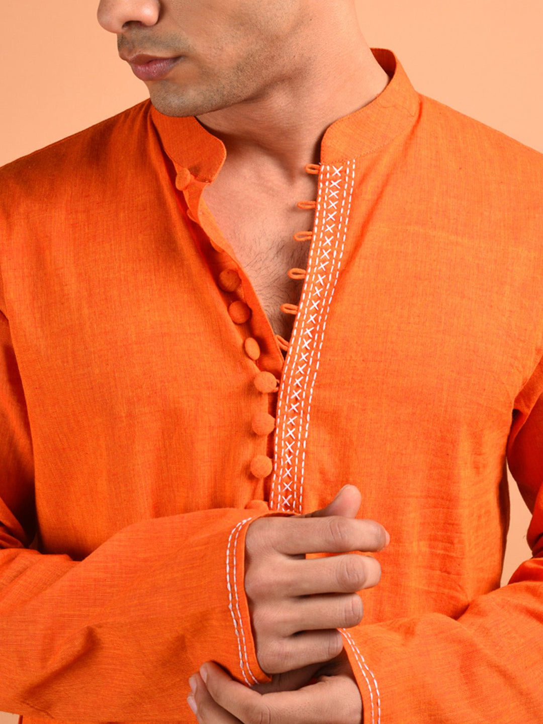 Shirts & T - shirtsHand Embroidered Cotton Kurta OrangeKalp