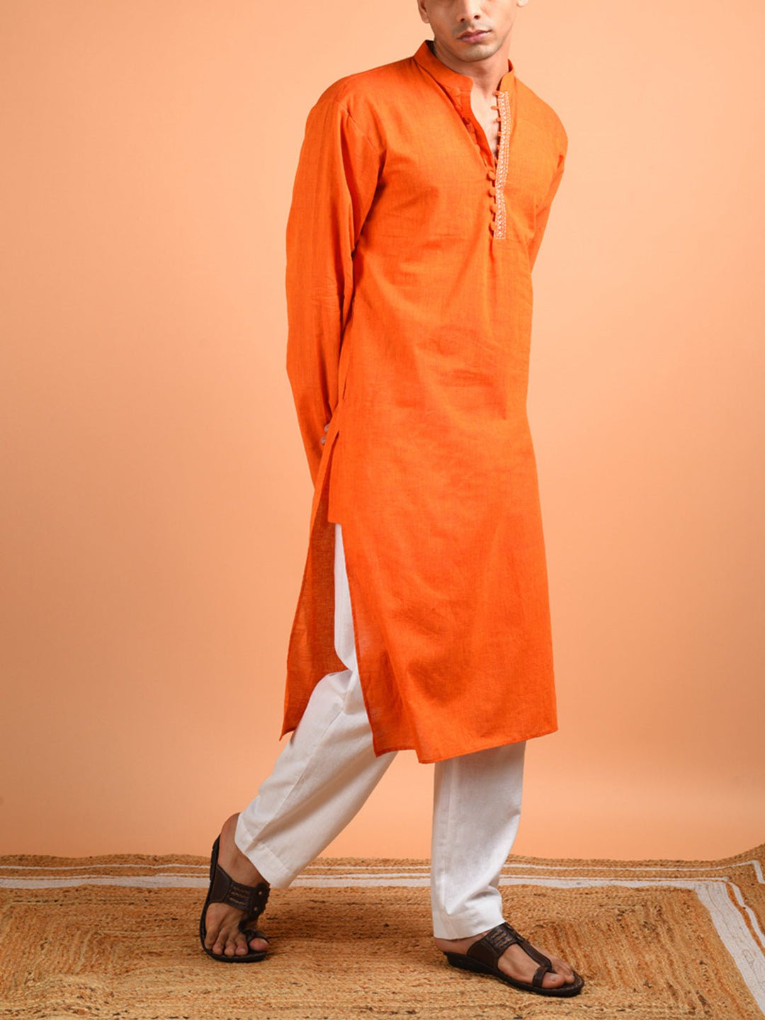 Shirts & T - shirtsHand Embroidered Cotton Kurta OrangeKalp