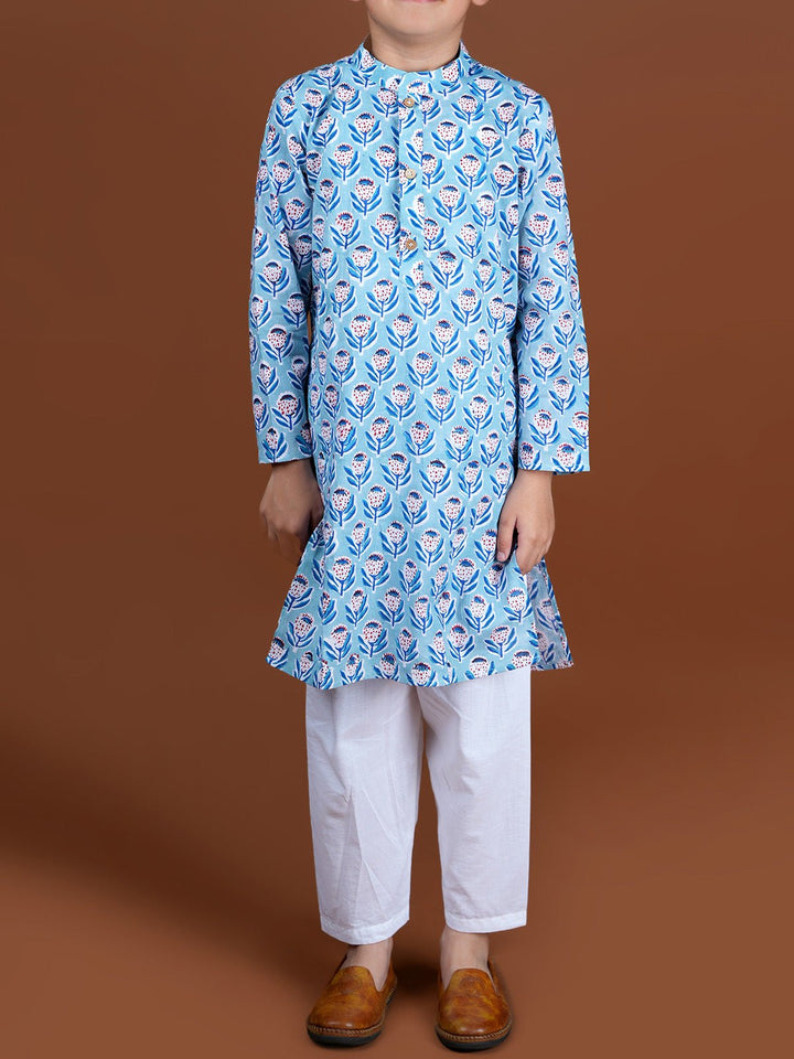 Suits & SetsHandblock Kurta Set Blue WhiteKalp