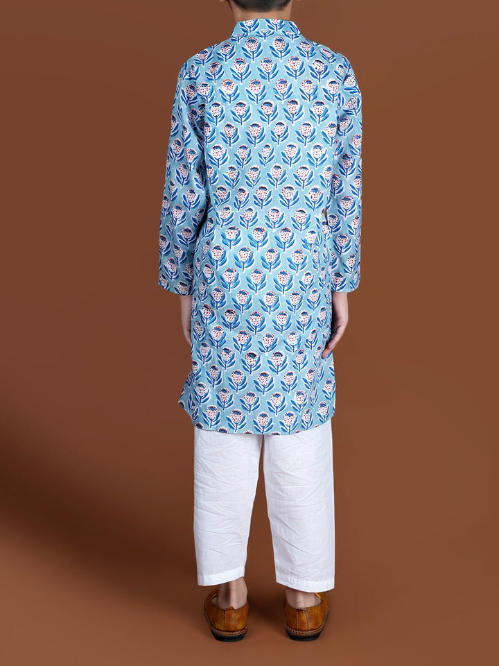 Suits & SetsHandblock Kurta Set Blue WhiteKalp