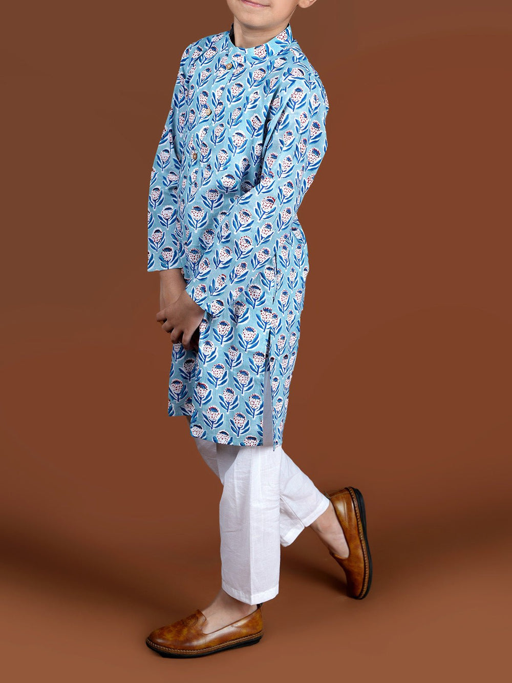 Suits & SetsHandblock Kurta Set Blue WhiteKalp