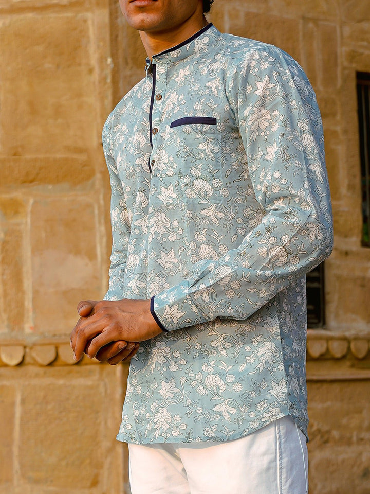 Shirts & T - shirtsHandblock Short Kurta Ice GreyKalp