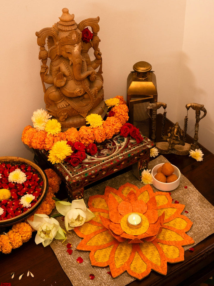 Home DecorHandcrafted Bamboo Rangoli with Lotus Tealight HolderGreenkraftFlourish Planet