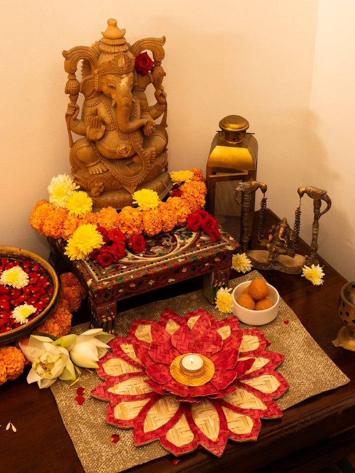 Home DecorHandcrafted Bamboo Rangoli with Lotus Tealight HolderGreenkraftFlourish Planet