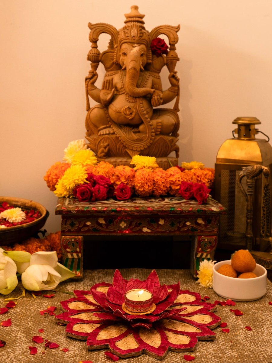 Home DecorHandcrafted Bamboo Rangoli with Lotus Tealight HolderGreenkraftFlourish Planet