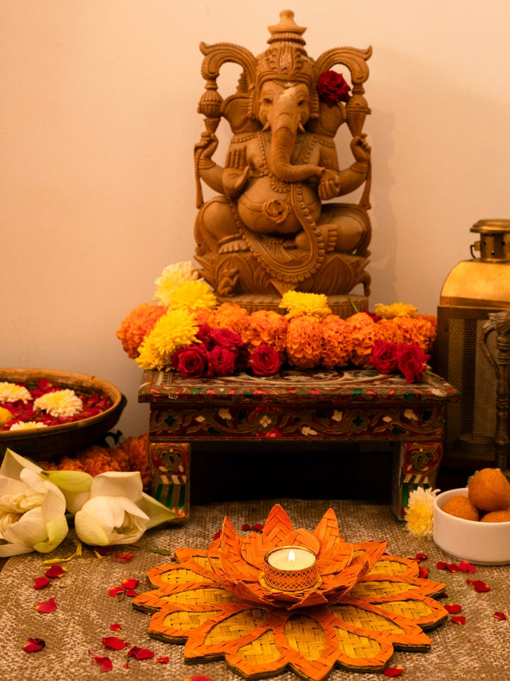 Home DecorHandcrafted Bamboo Rangoli with Lotus Tealight HolderGreenkraftFlourish Planet