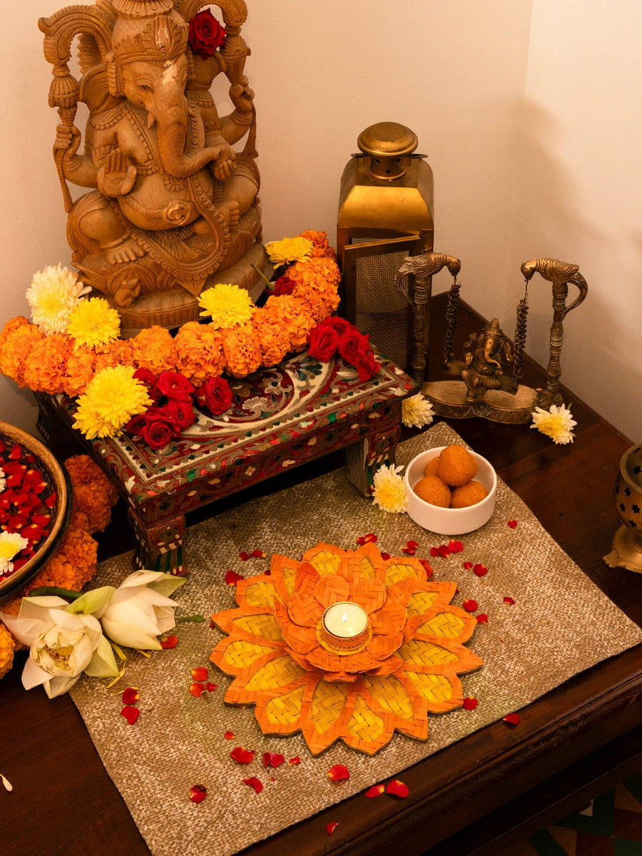 Home DecorHandcrafted Bamboo Rangoli with Lotus Tealight HolderGreenkraftFlourish Planet