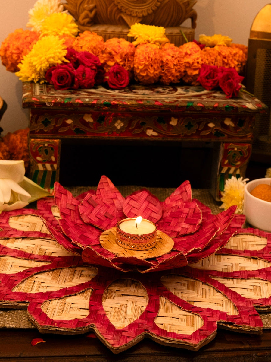 Home DecorHandcrafted Bamboo Rangoli with Lotus Tealight HolderGreenkraftFlourish Planet