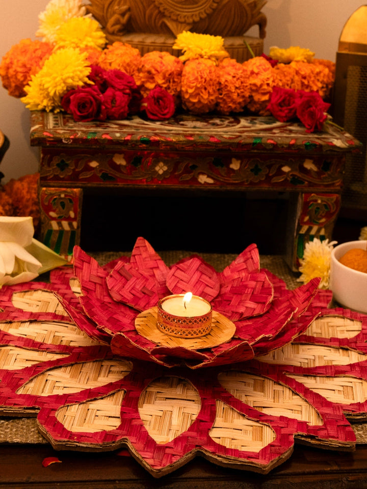 Home DecorHandcrafted Bamboo Rangoli with Lotus Tealight HolderGreenkraftFlourish Planet