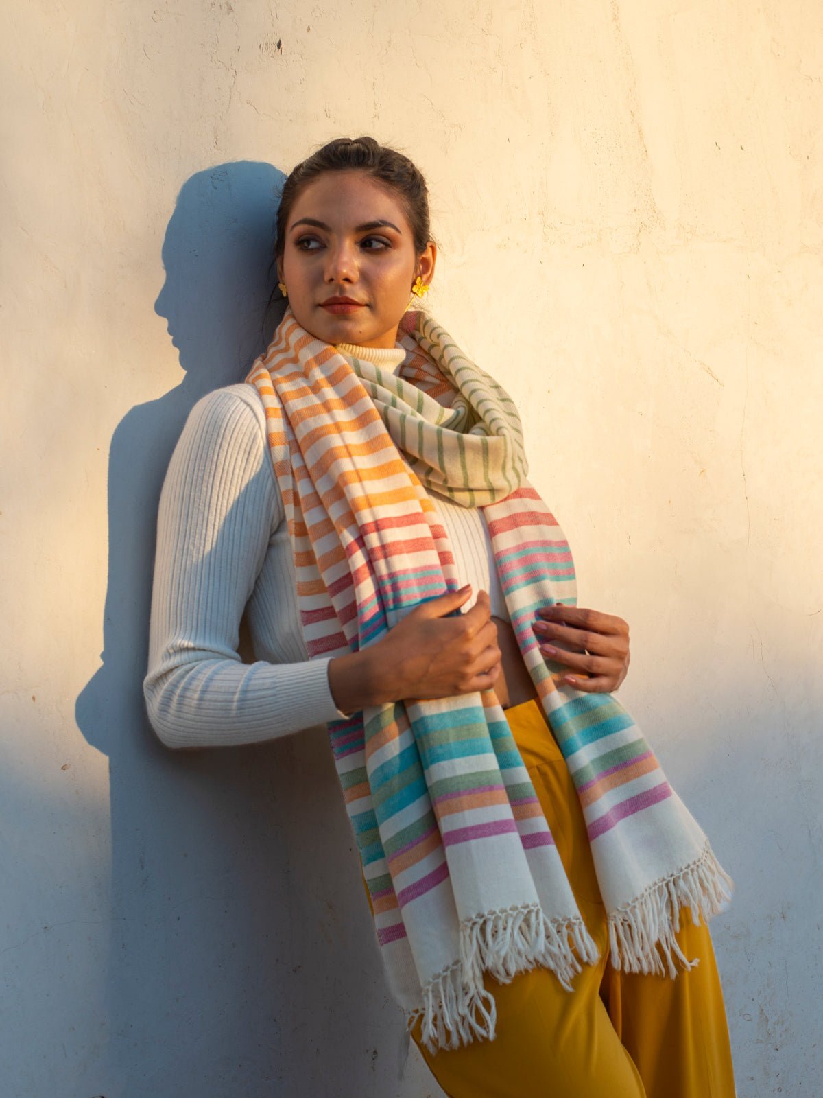 Handwoven Multicolor Merino Wool Shawl Flourish Planet