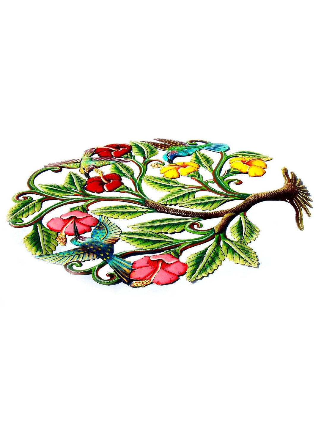 Home DecorHummingbirds and Hibiscus Flowers Painted Haitian Metal Drum Wall Art, 24"Global Crafts